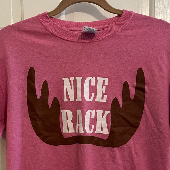 Gildan Pink Tee w Brown Antler Design Breast Cancer Awareness Fundraiser Shirt - Picture 3 of 5